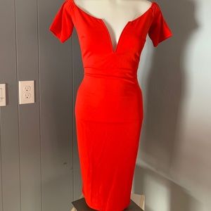 Red fitted off the shoulder dress